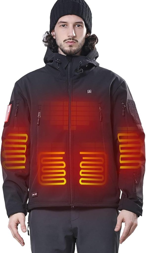 DEWBU Heated Jacket for Men with 12V Battery Pack Winter Outdoor Soft Shell Electric Heating Coat