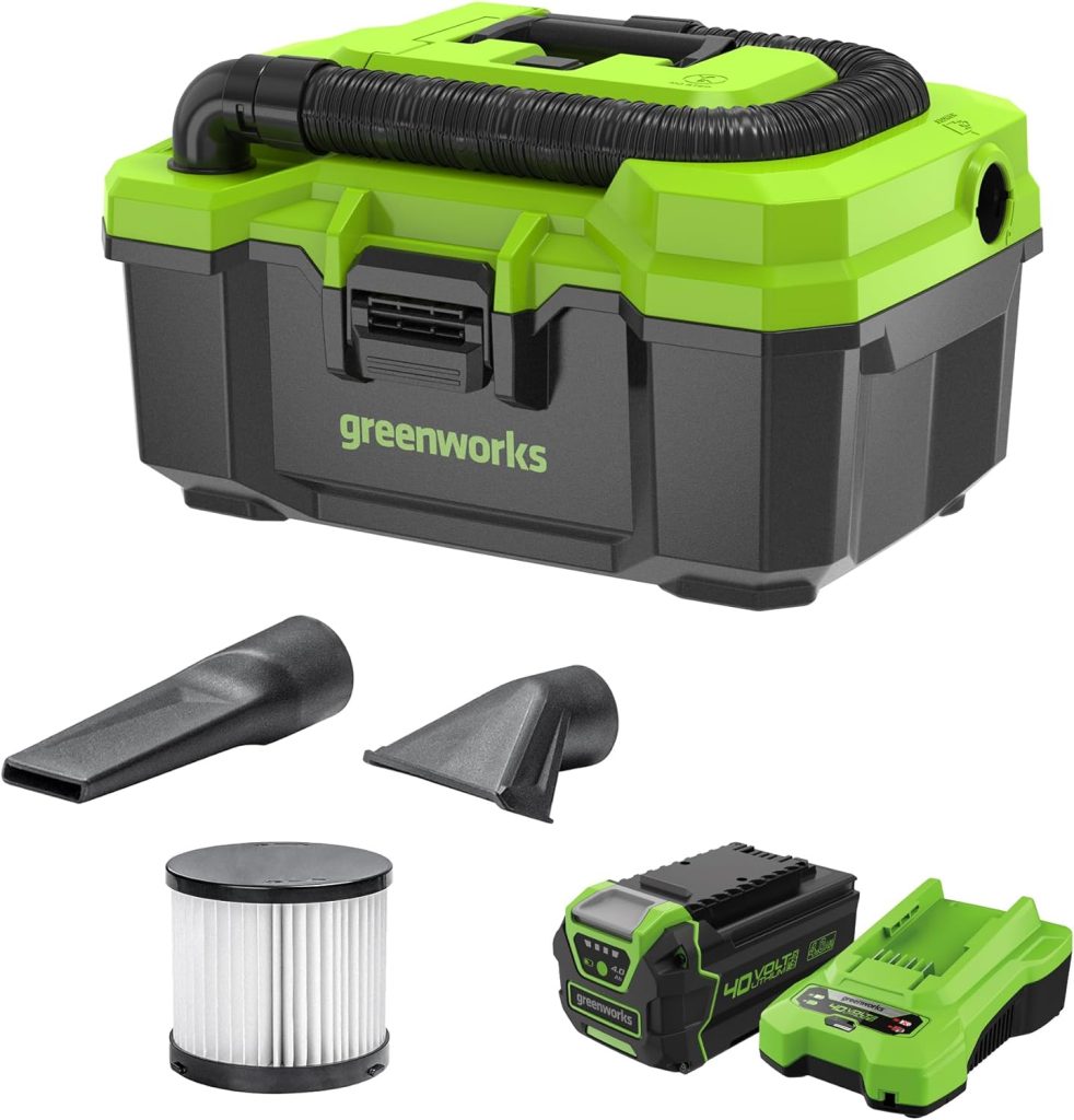 greenworks 40v brushless 3 gallon cordless wet dry shop vacuum with hose