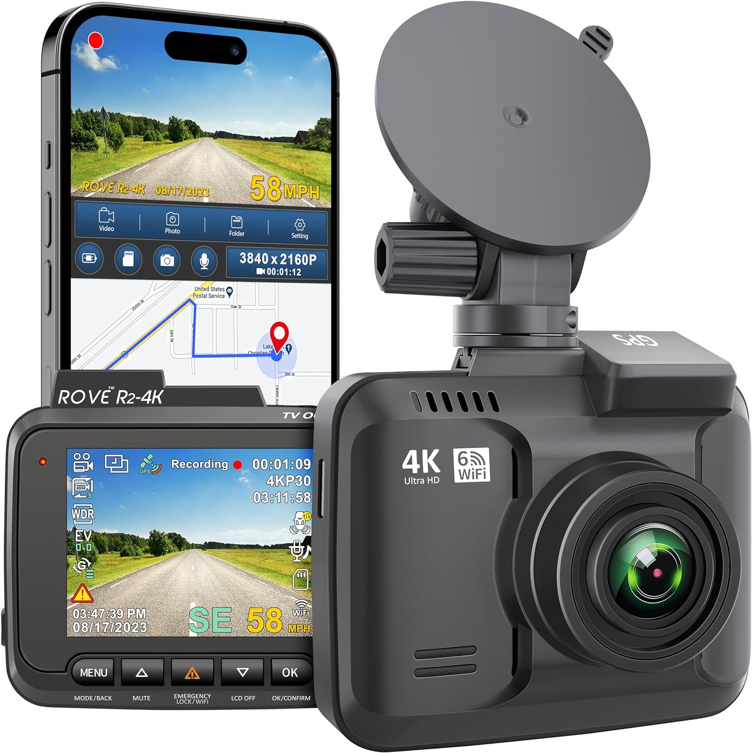 rove r2 4k dash cam built in wifi gps