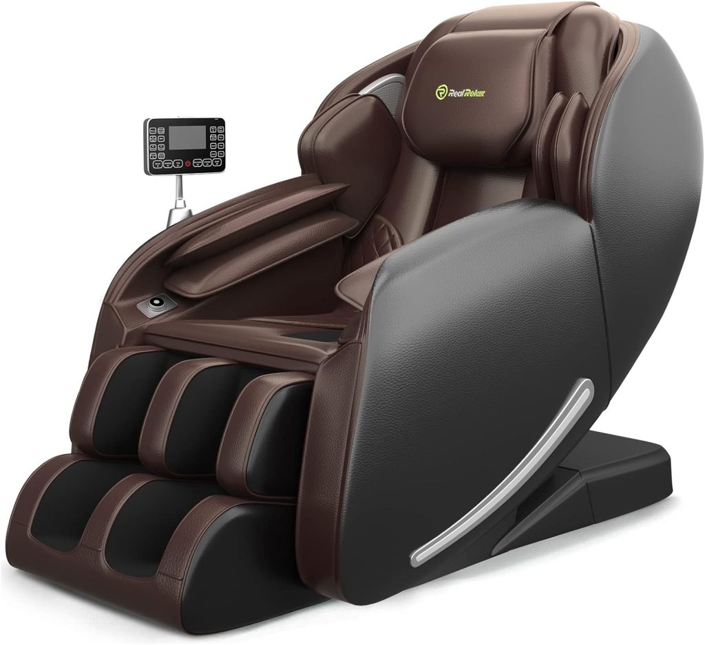 Real Relax Massage Chair, Full Body Zero Gravity SL-Track Shiatsu Massage Recliner Chair with Heat Body Scan Bluetooth Foot Roller