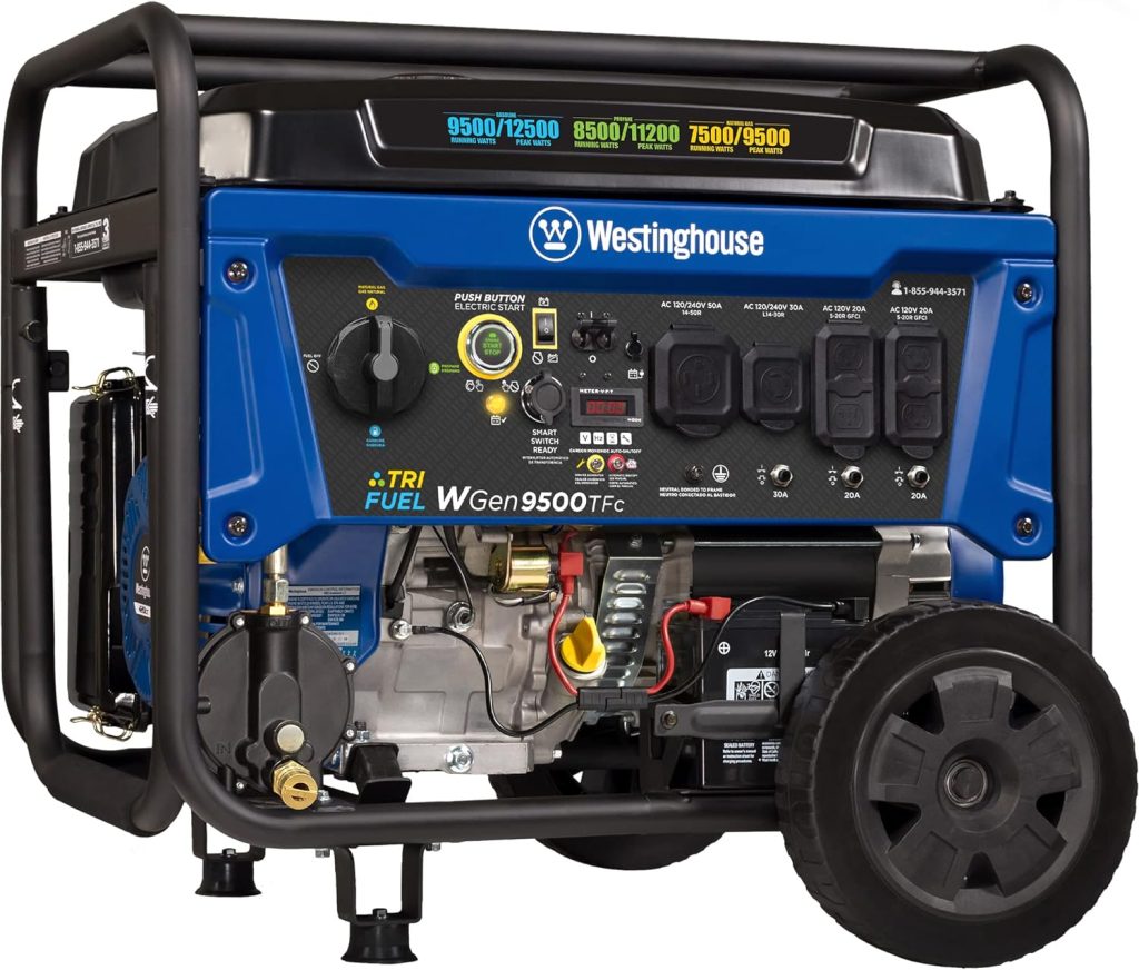 westinghouse outdoor power equipment 12500 peak watt tri fuel home backup portable